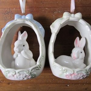 NWOT Ceramic Easter Spring Bunny Filled Hanging Eggs